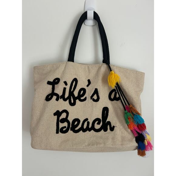 Life’s a Beach Canvas Beach Tote Bag - Picture 2 of 9